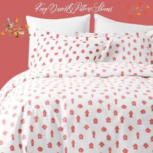 Garnet Hill Full Queen Duvet Cover Set 2 Standard Pillow Shams Garden Birdhouse